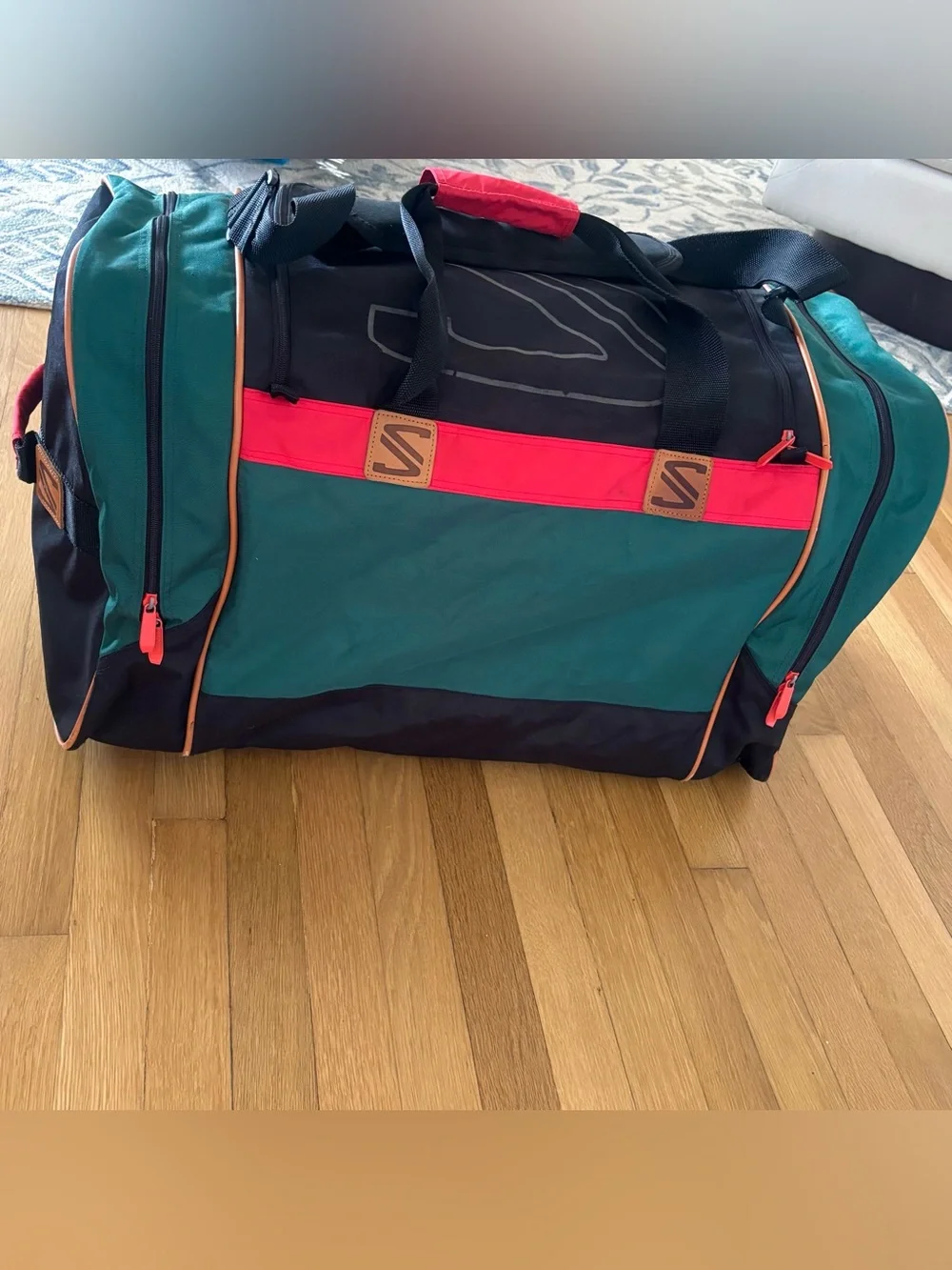 Vintage 90s Salomon Duffle Bag Green Black Club Line Streetwear Luggage